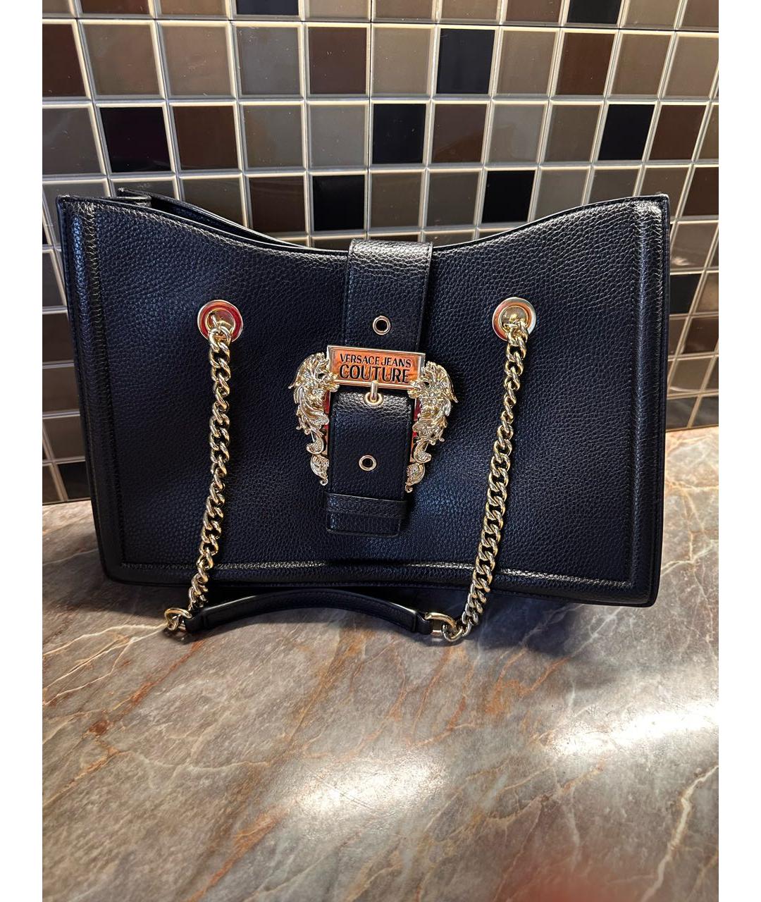 VERSACE JEANS COUTURE Черная сумка через плечо из искусственной кожи, фото 4