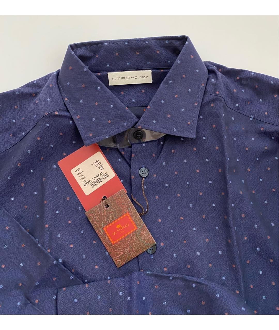 ETRO Темно-синяя хлопковая кэжуал рубашка, фото 5
