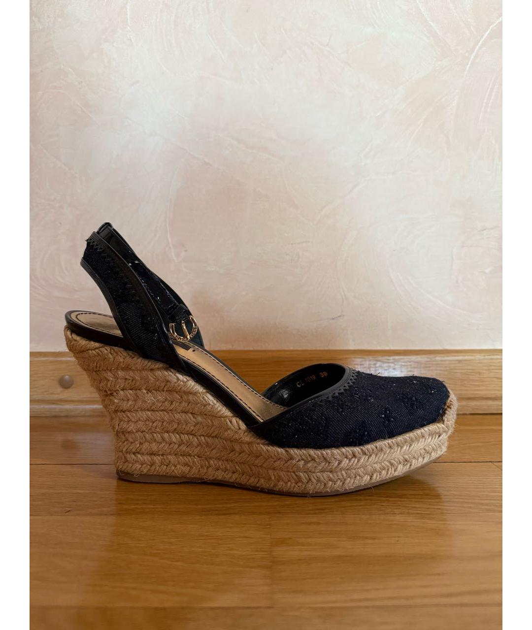 LOUIS VUITTON Темно-синие текстильные босоножки, фото 8