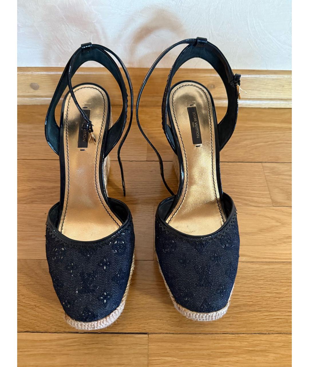 LOUIS VUITTON Темно-синие текстильные босоножки, фото 2