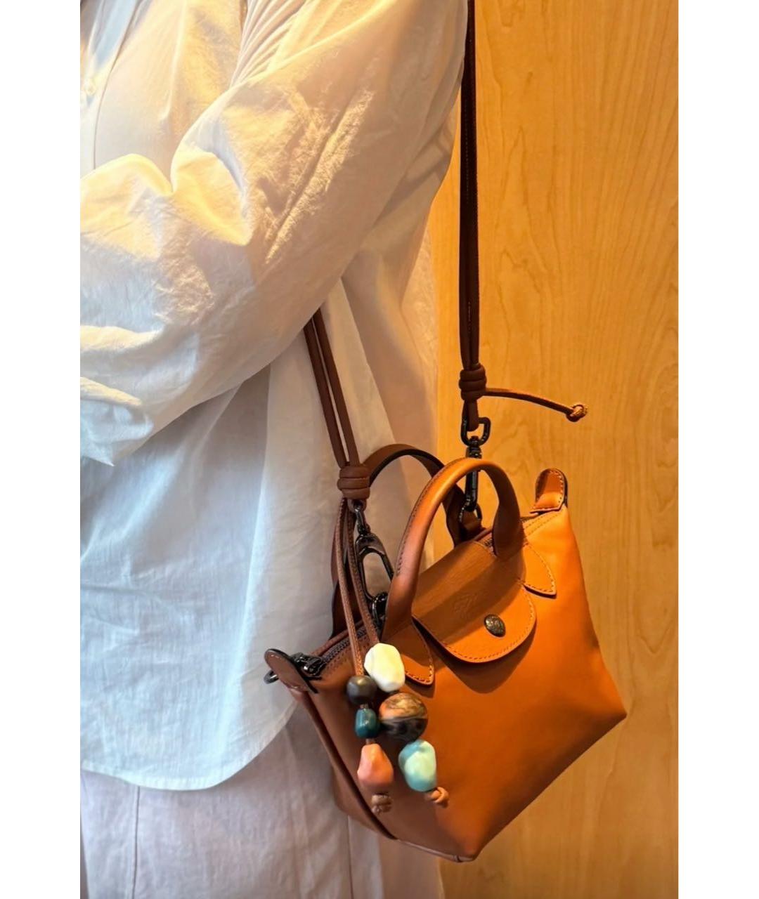 LONGCHAMP Коричневая кожаная сумка с короткими ручками, фото 4