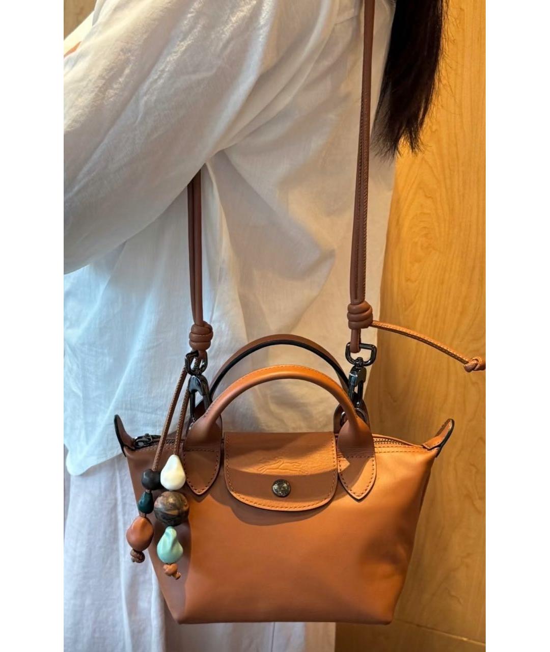 LONGCHAMP Коричневая кожаная сумка с короткими ручками, фото 5