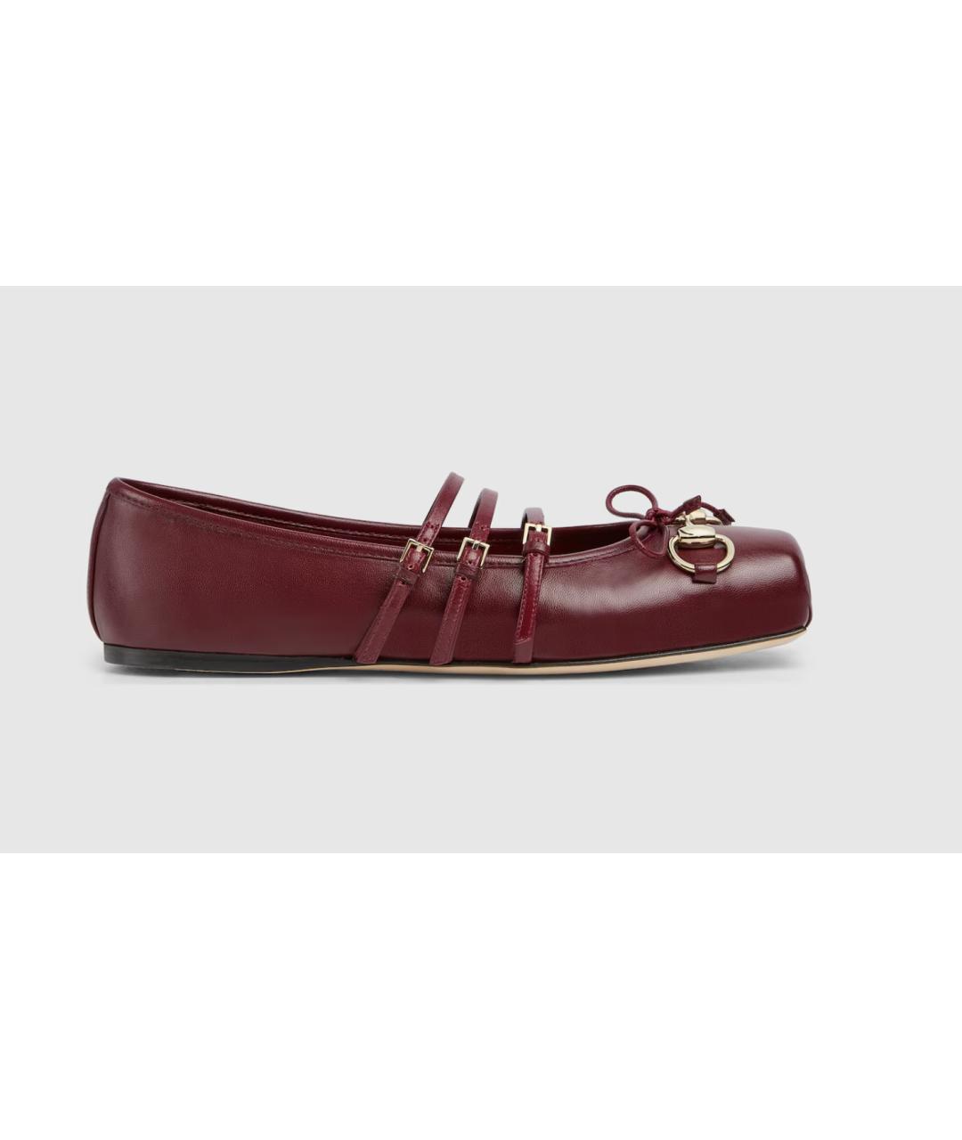 GUCCI Бордовые кожаные балетки, фото 5