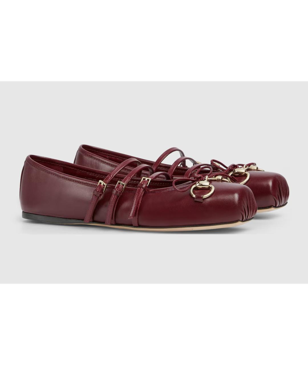 GUCCI Бордовые кожаные балетки, фото 2