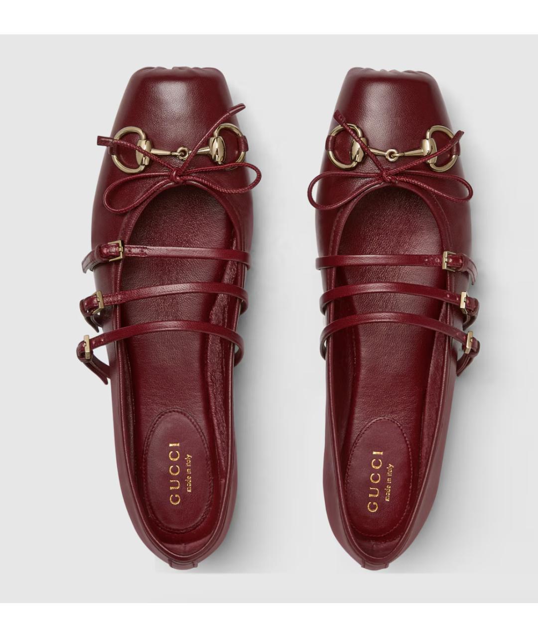 GUCCI Бордовые кожаные балетки, фото 3