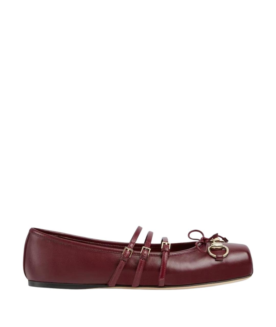 GUCCI Бордовые кожаные балетки, фото 1