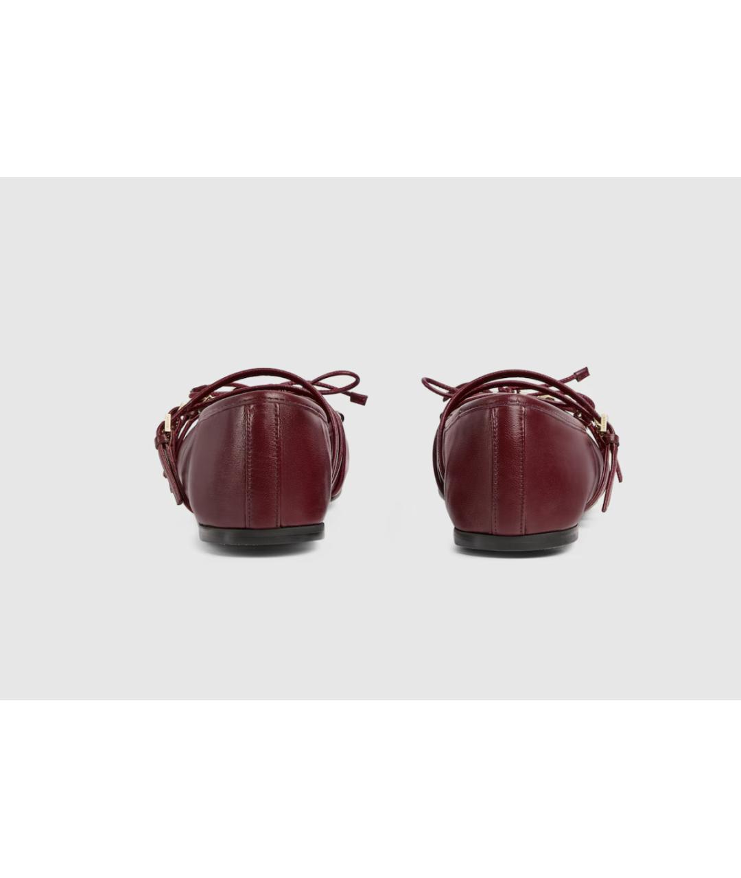 GUCCI Бордовые кожаные балетки, фото 4