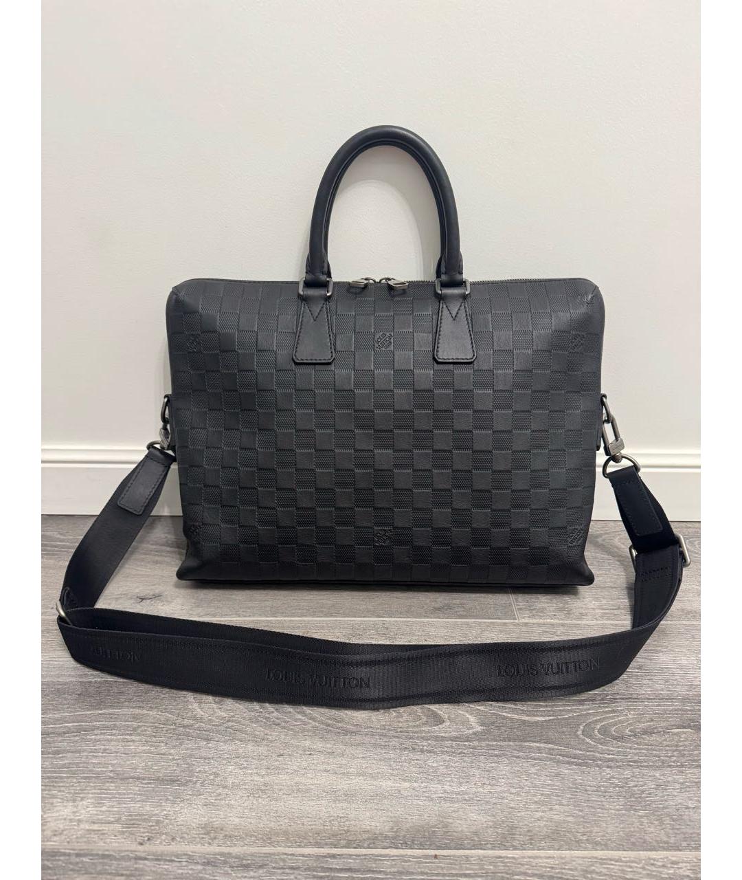 LOUIS VUITTON Черный кожаный портфель, фото 9