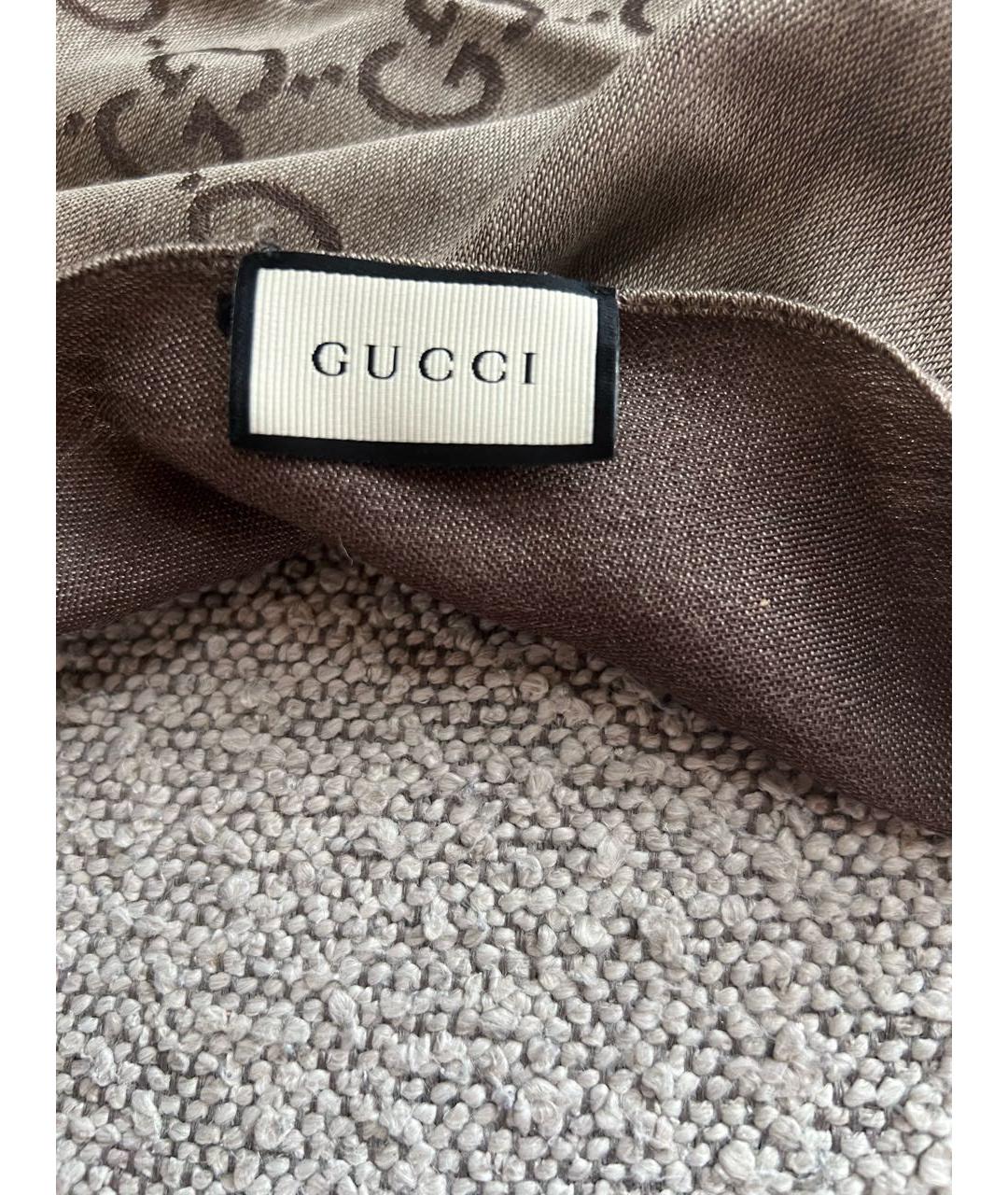 GUCCI Коричневый шерстяной шарф, фото 2