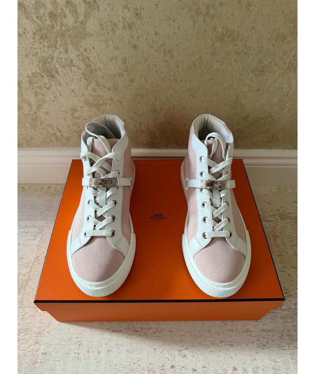 HERMES Розовые текстильные кеды, фото 3