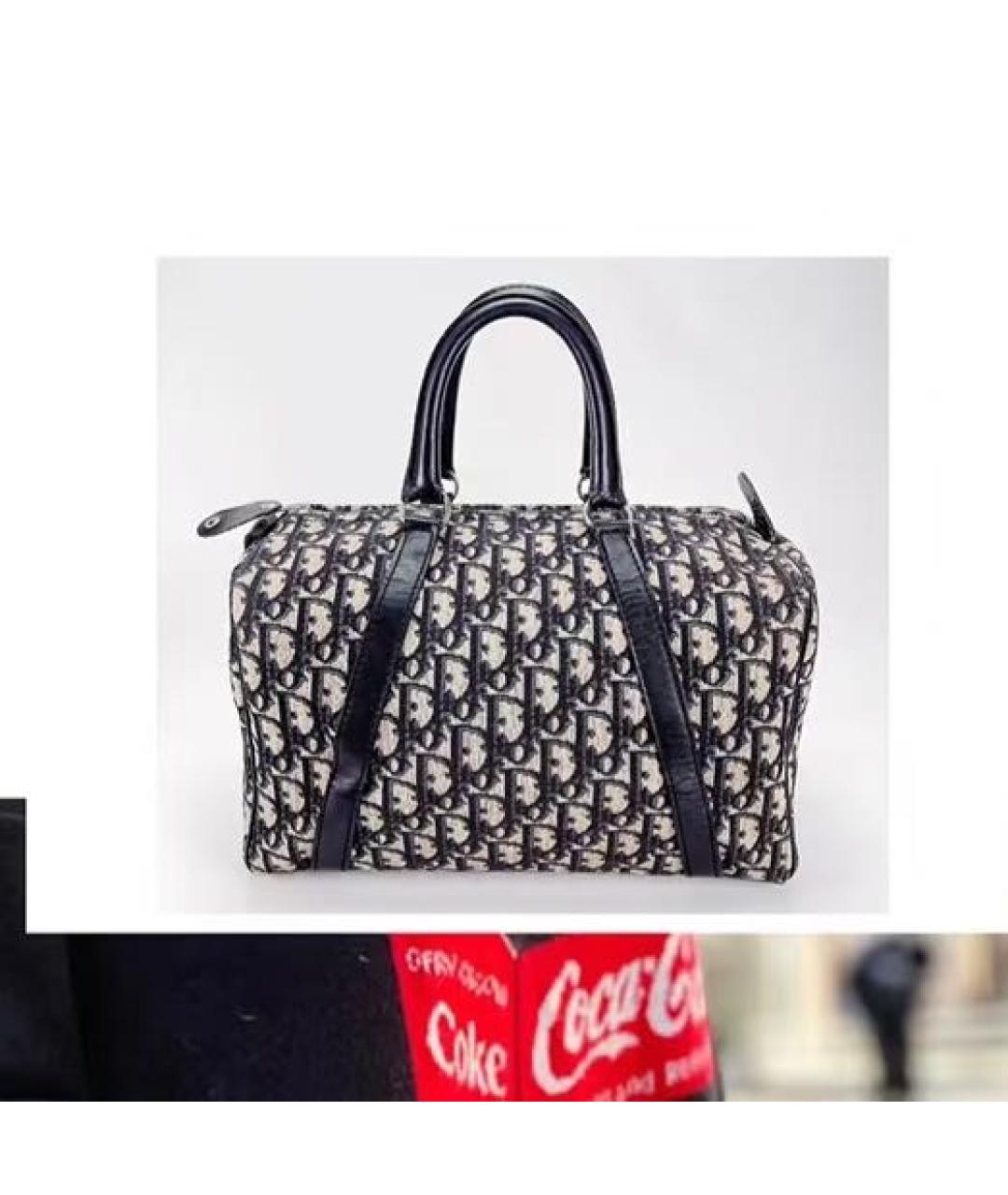 CHRISTIAN DIOR Темно-синяя жаккардовая сумка с короткими ручками, фото 9