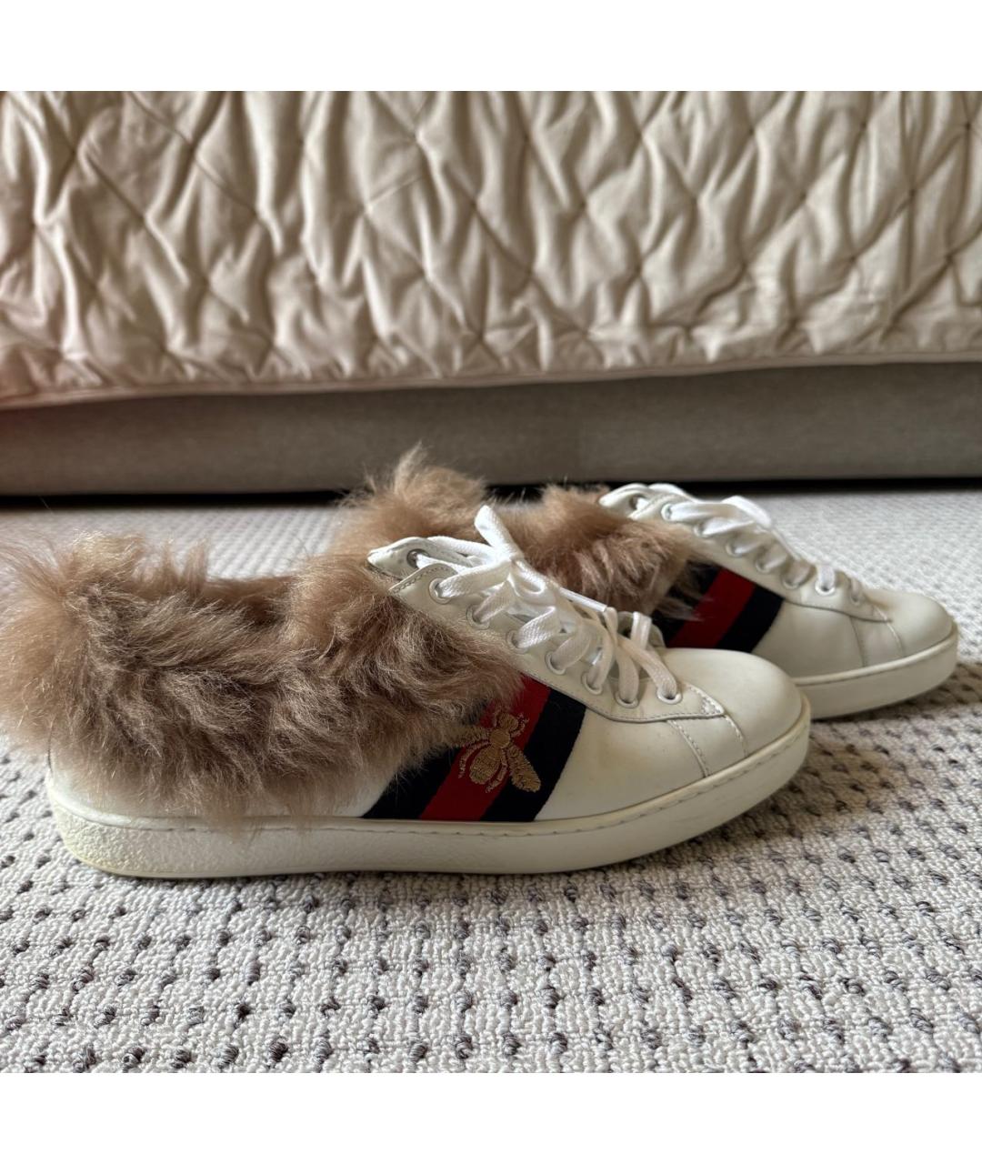 GUCCI Белые кожаные низкие кроссовки / кеды, фото 5