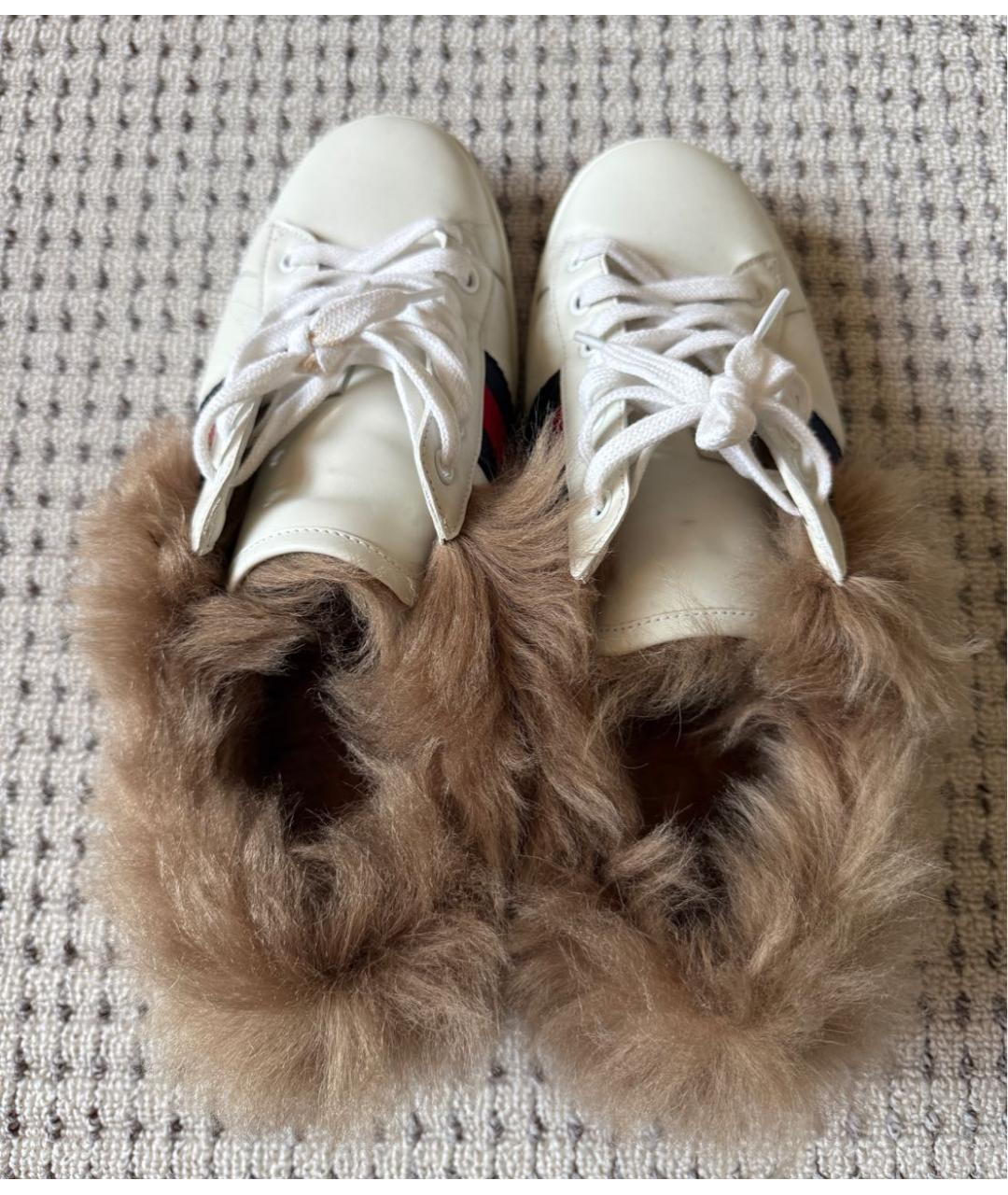GUCCI Белые кожаные низкие кроссовки / кеды, фото 3