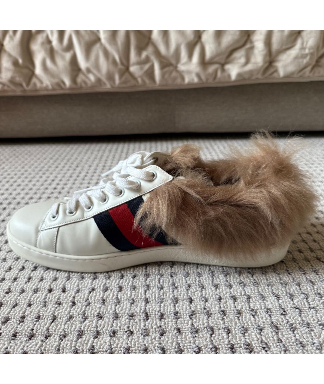 GUCCI Белые кожаные низкие кроссовки / кеды, фото 7