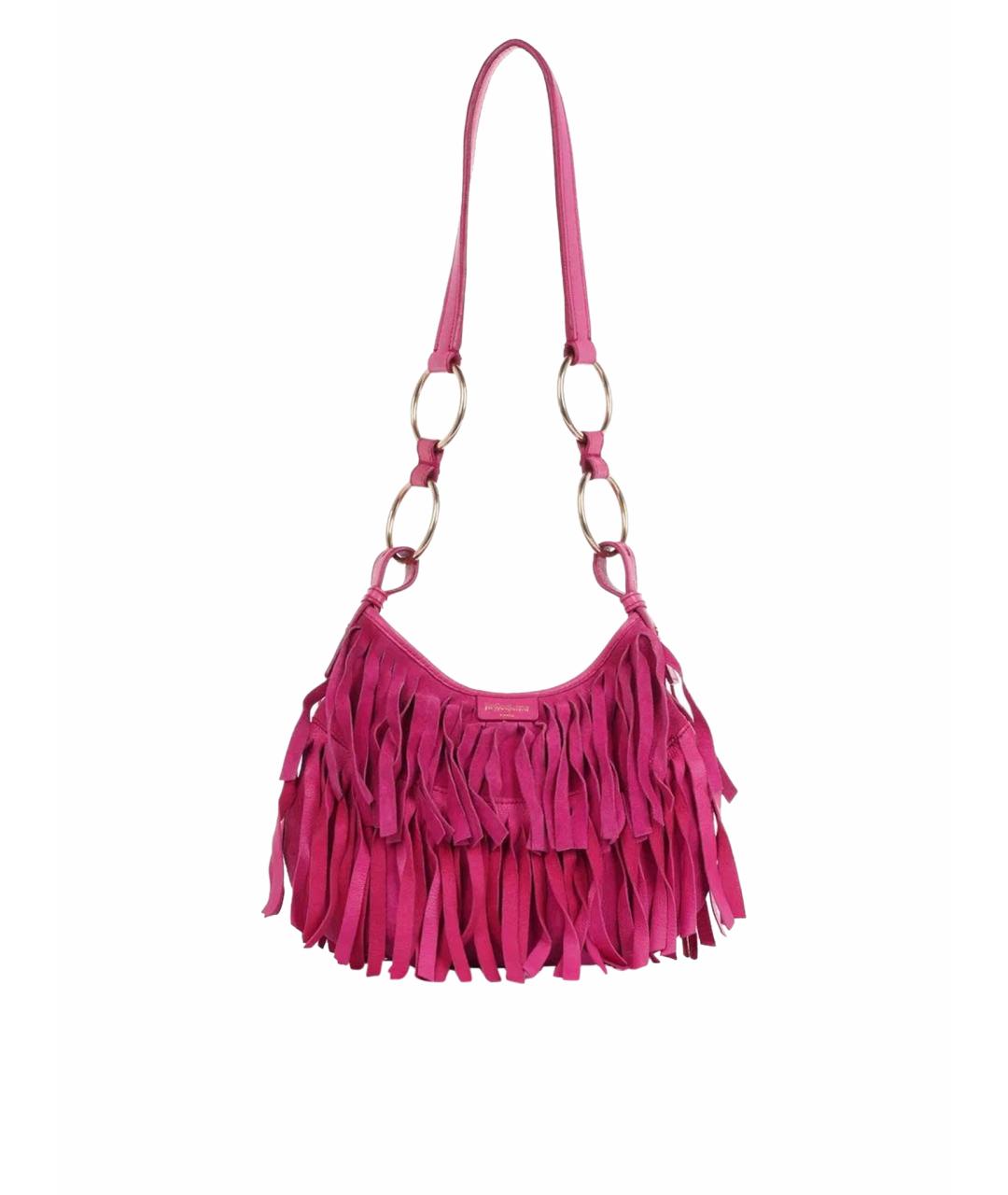 SAINT LAURENT Фуксия замшевая сумка с короткими ручками, фото 1