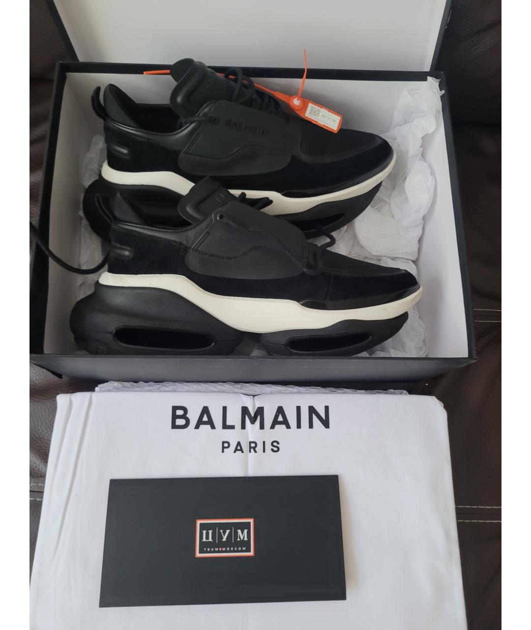 BALMAIN Черные кожаные низкие кроссовки / кеды, фото 10