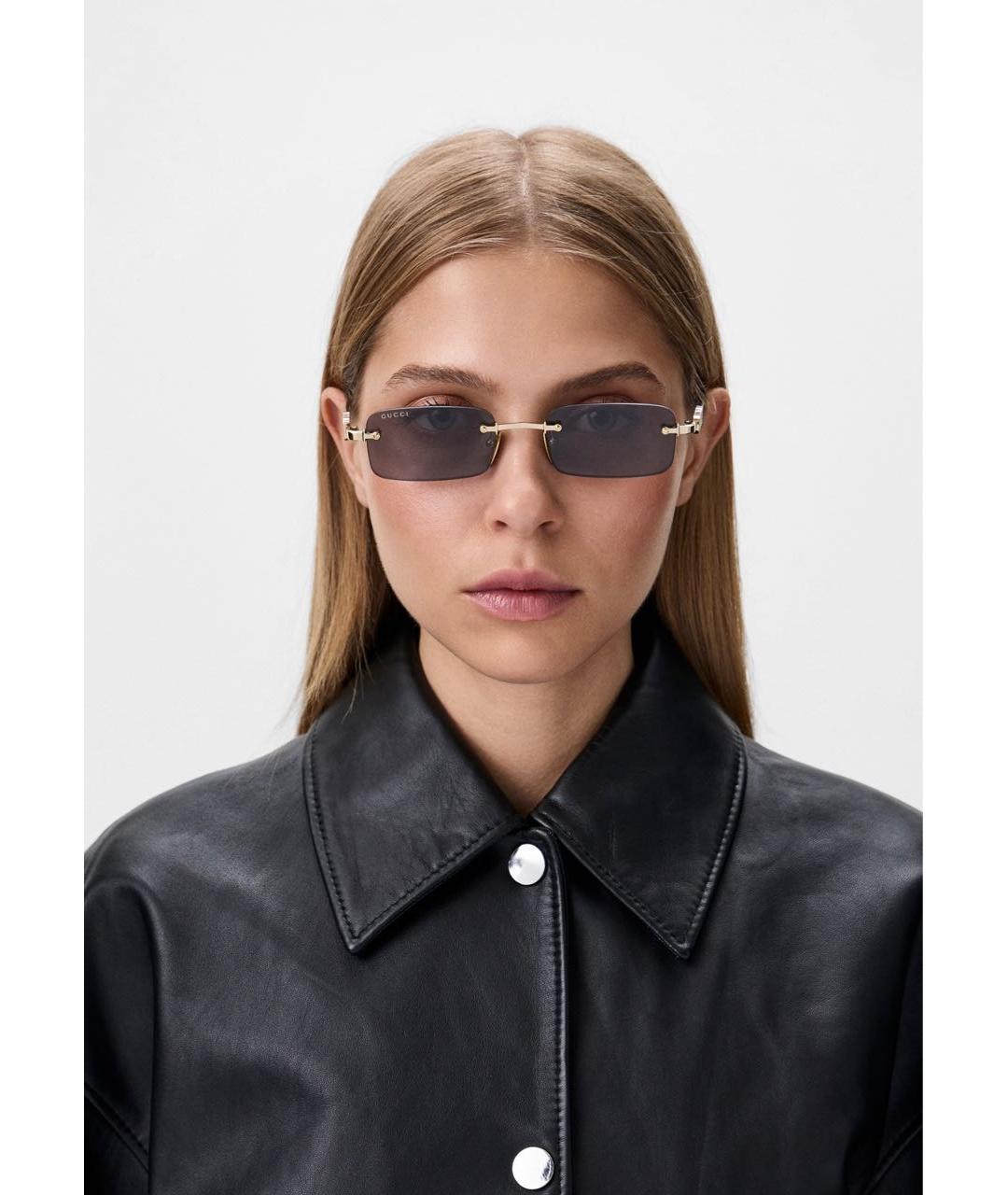 GUCCI Золотые металлические солнцезащитные очки, фото 4