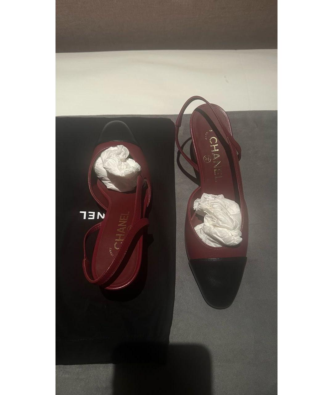 CHANEL Бордовые кожаные лодочки на низком каблуке, фото 2