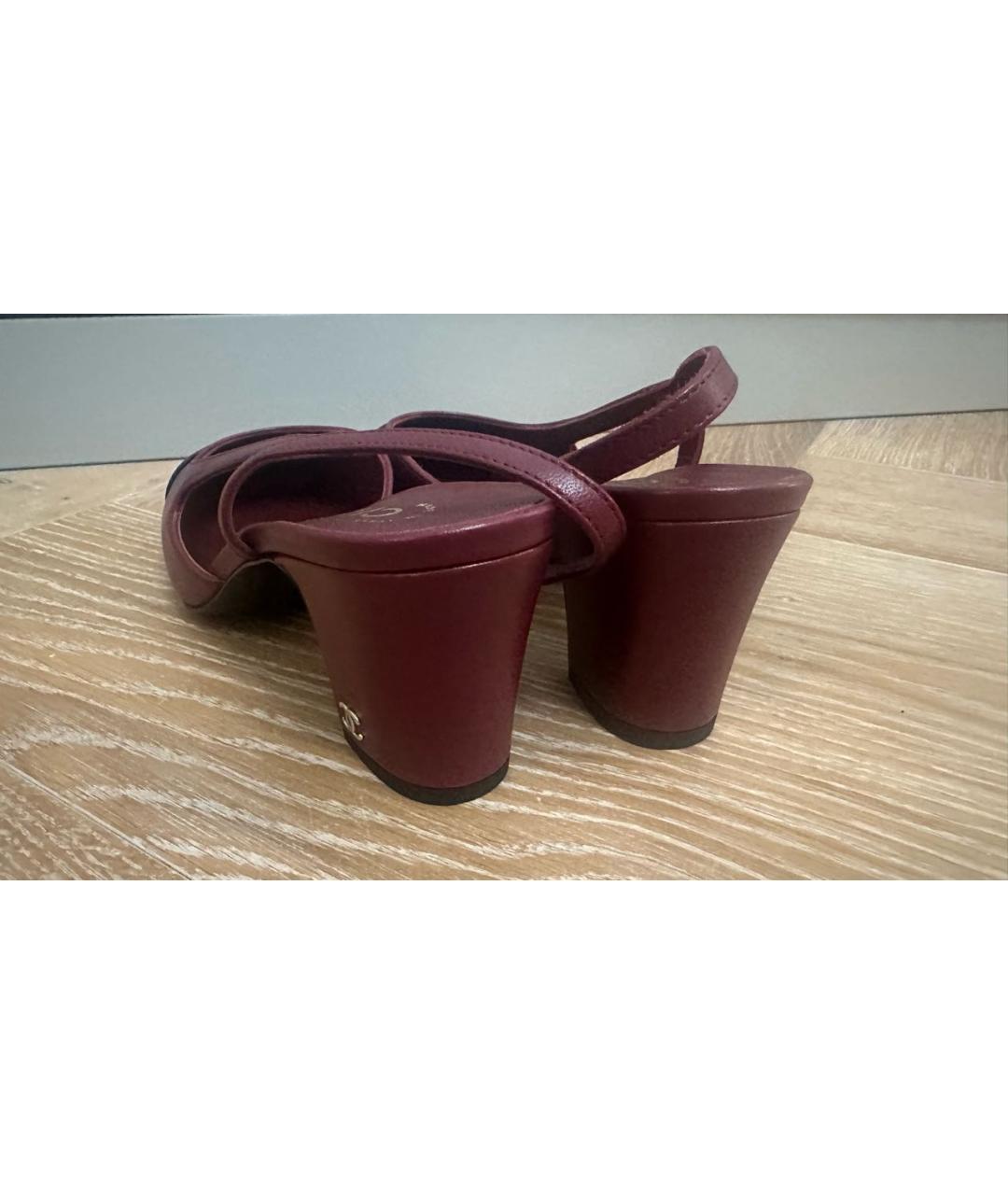 CHANEL Бордовые кожаные лодочки на низком каблуке, фото 7