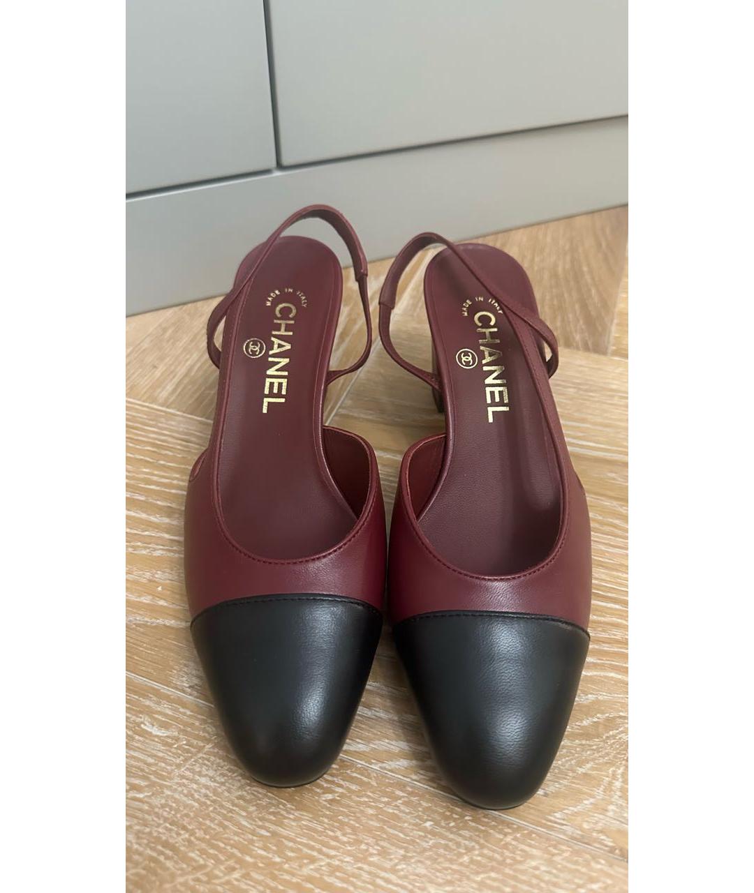 CHANEL Бордовые кожаные лодочки на низком каблуке, фото 8