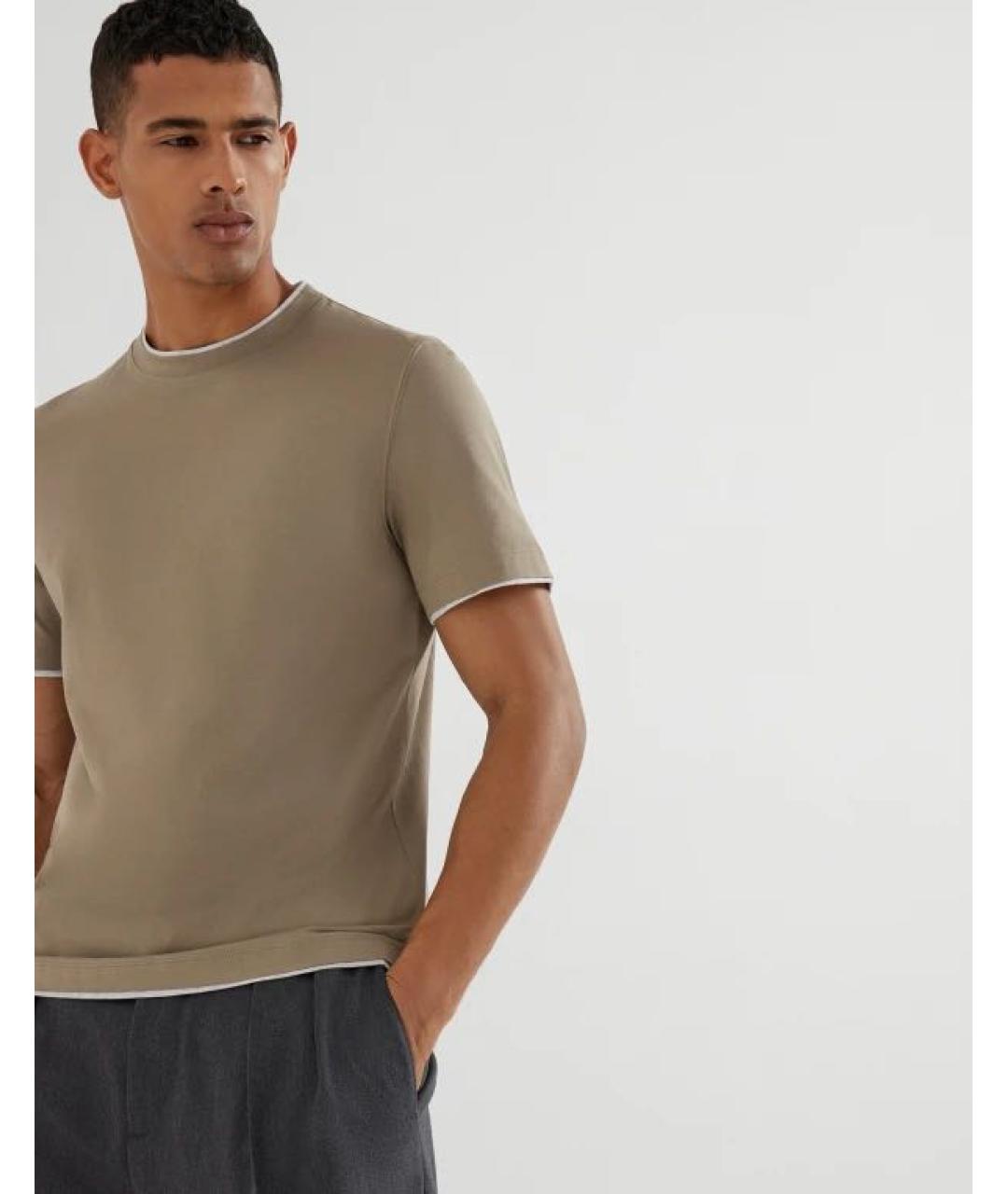 BRUNELLO CUCINELLI Бежевая хлопковая футболка, фото 4