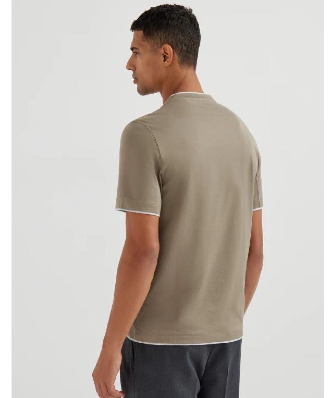 BRUNELLO CUCINELLI Бежевая хлопковая футболка, фото 5