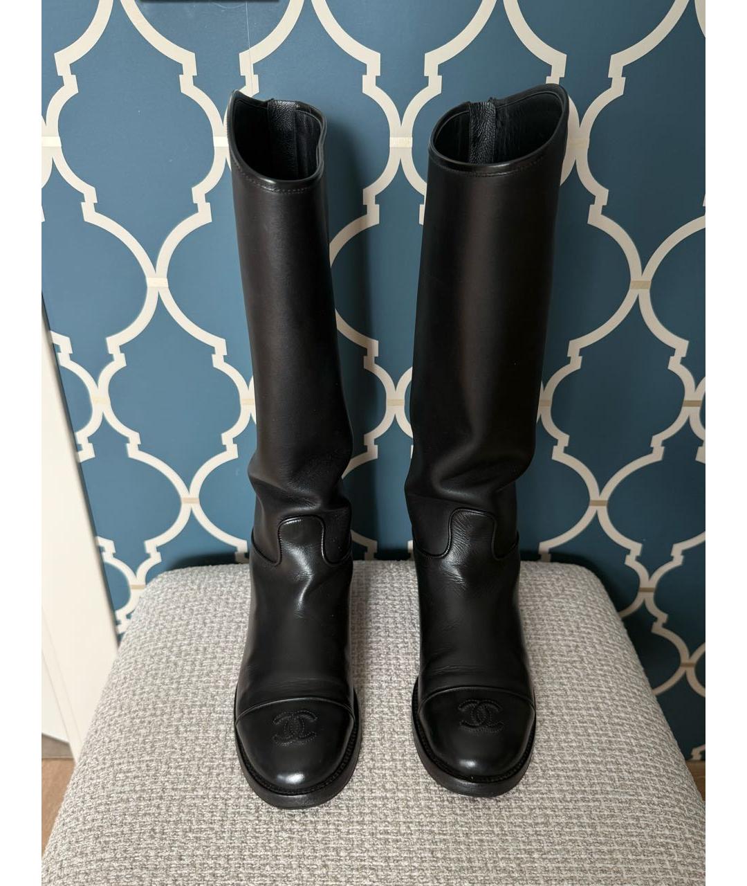 CHANEL Черные кожаные сапоги, фото 8