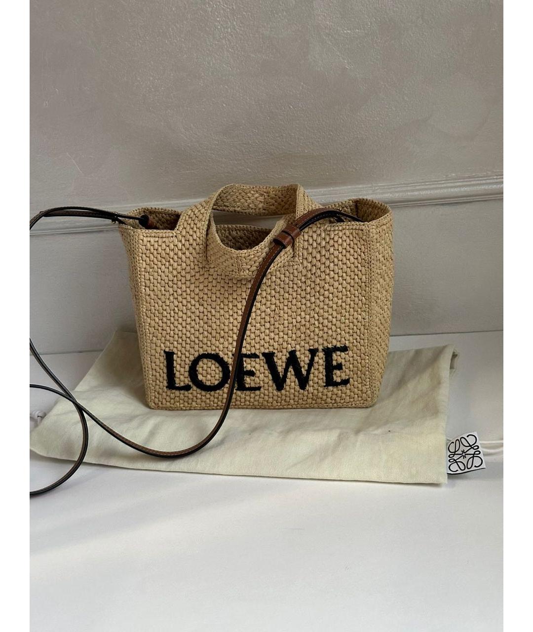 LOEWE Бежевая пелетеная пляжная сумка, фото 8