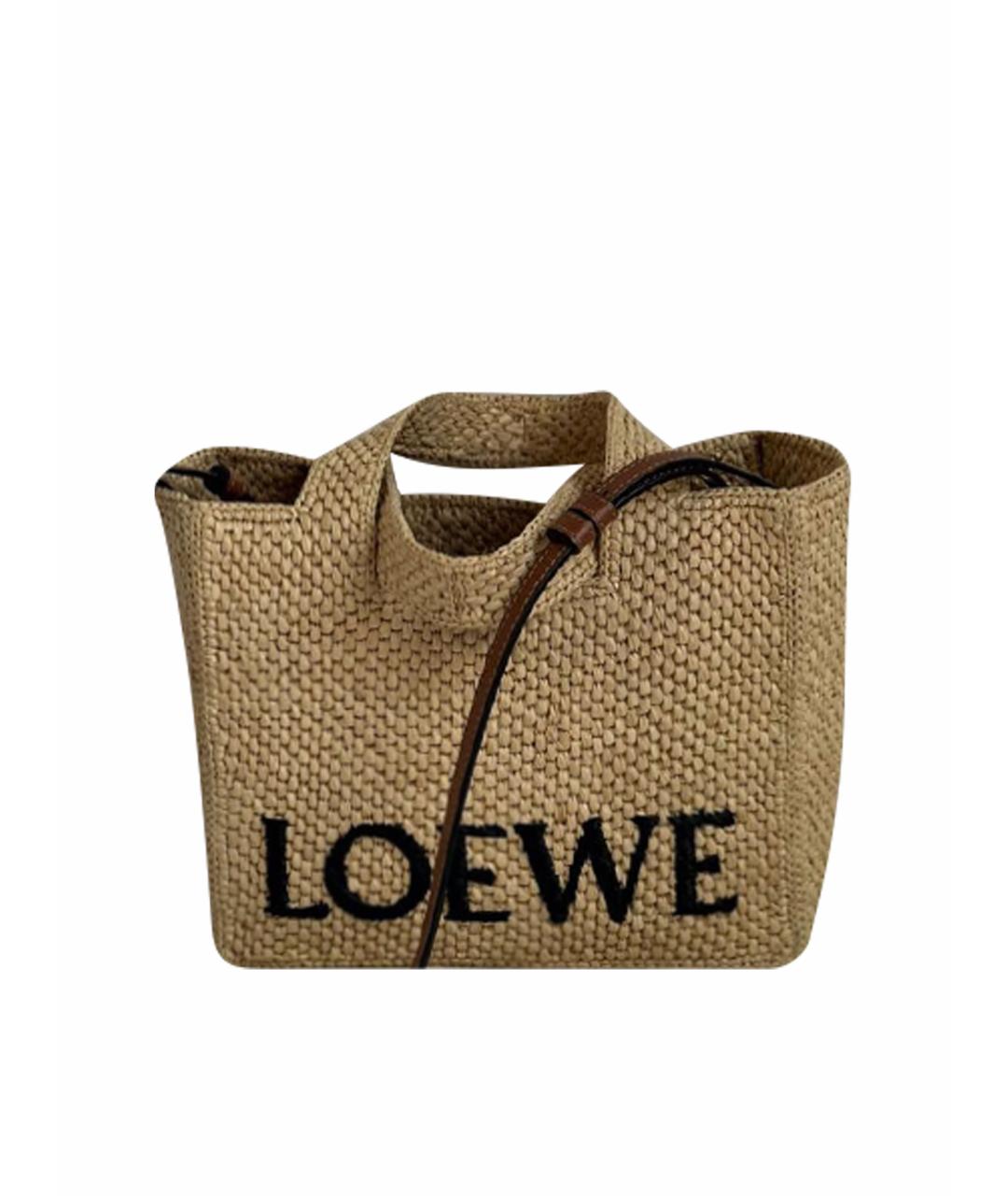 LOEWE Бежевая пелетеная пляжная сумка, фото 1