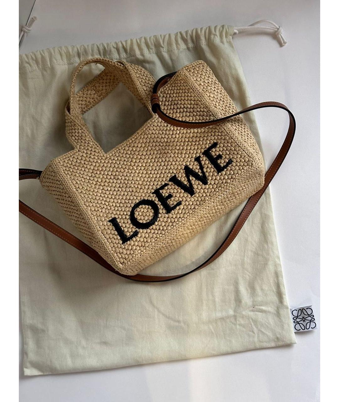 LOEWE Бежевая пелетеная пляжная сумка, фото 7