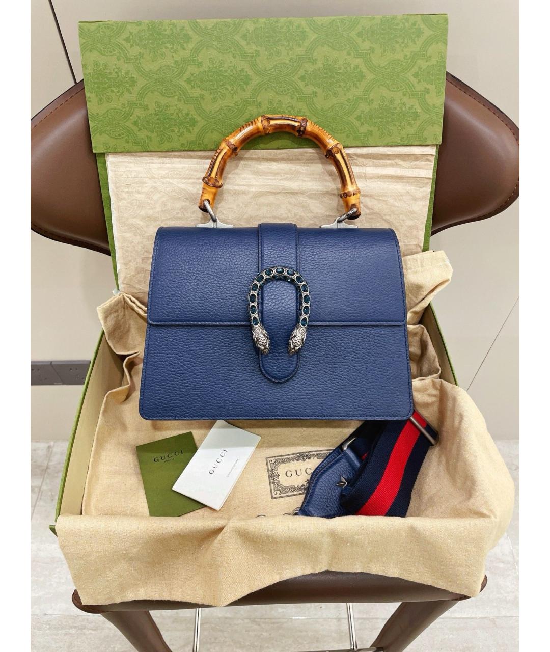 GUCCI Голубая кожаная сумка с короткими ручками, фото 3
