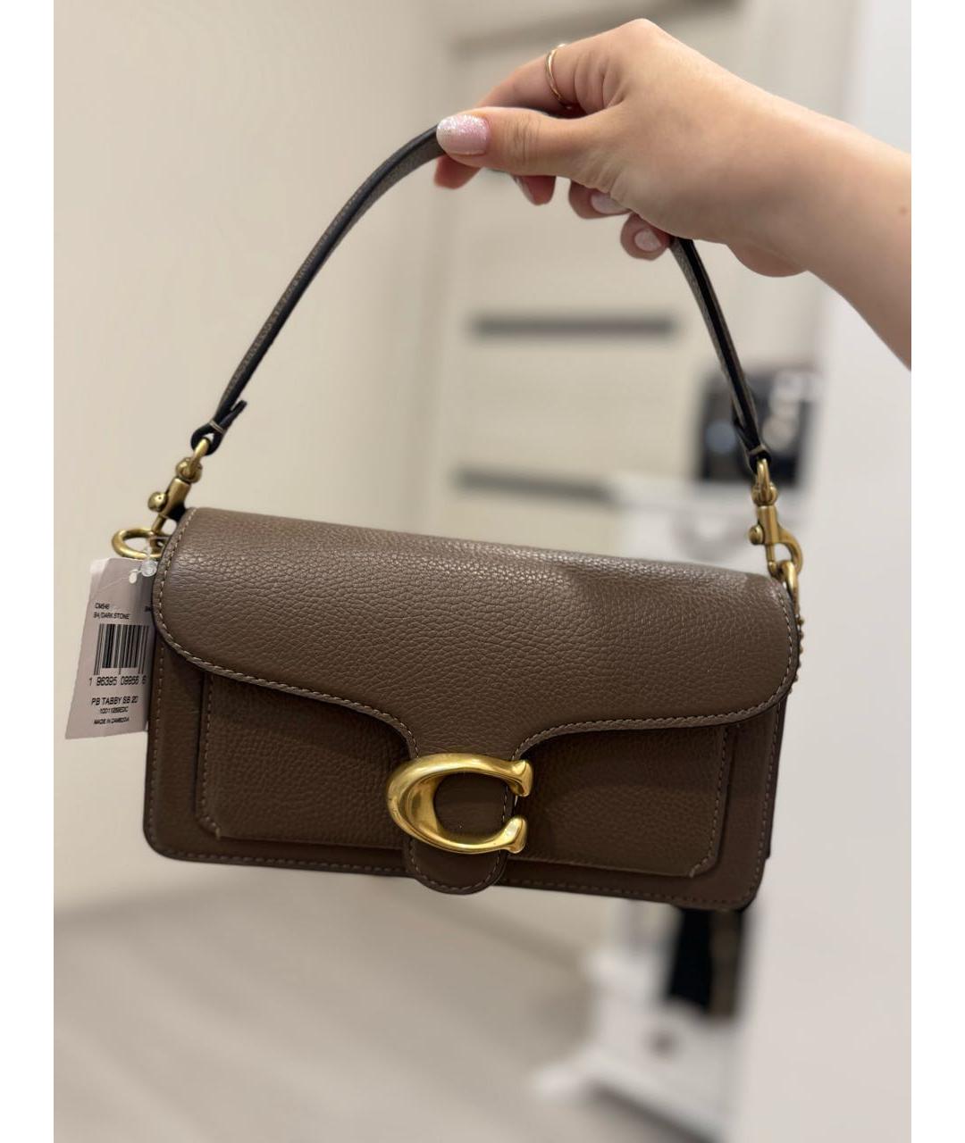 COACH Коричневая кожаная сумка с короткими ручками, фото 5