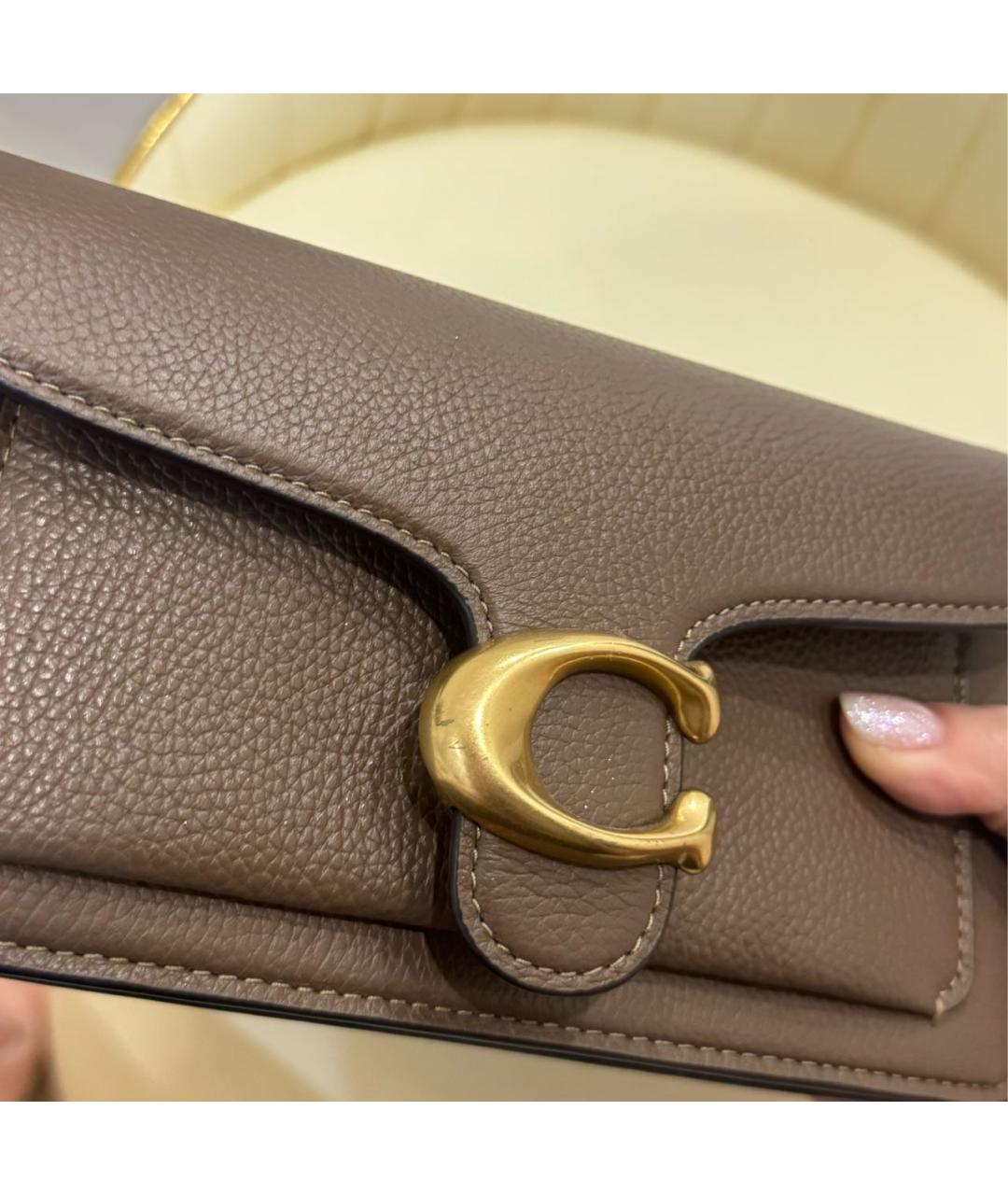 COACH Коричневая кожаная сумка с короткими ручками, фото 6