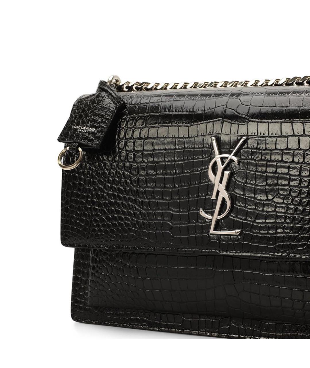SAINT LAURENT Черная кожаная сумка через плечо, фото 2