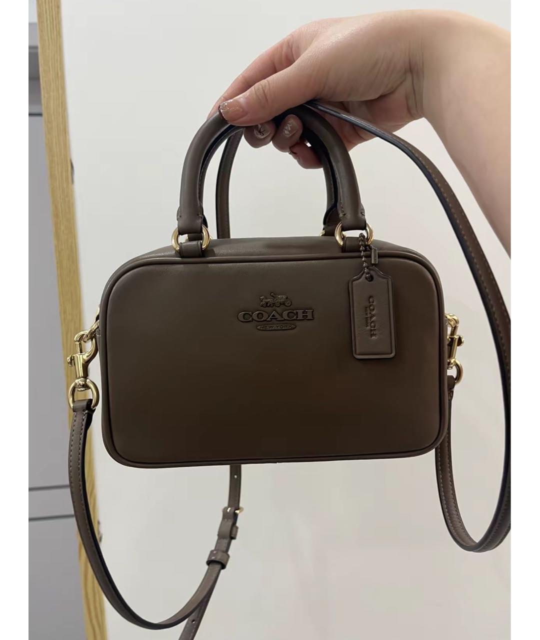 COACH Коричневая кожаная сумка с короткими ручками, фото 6