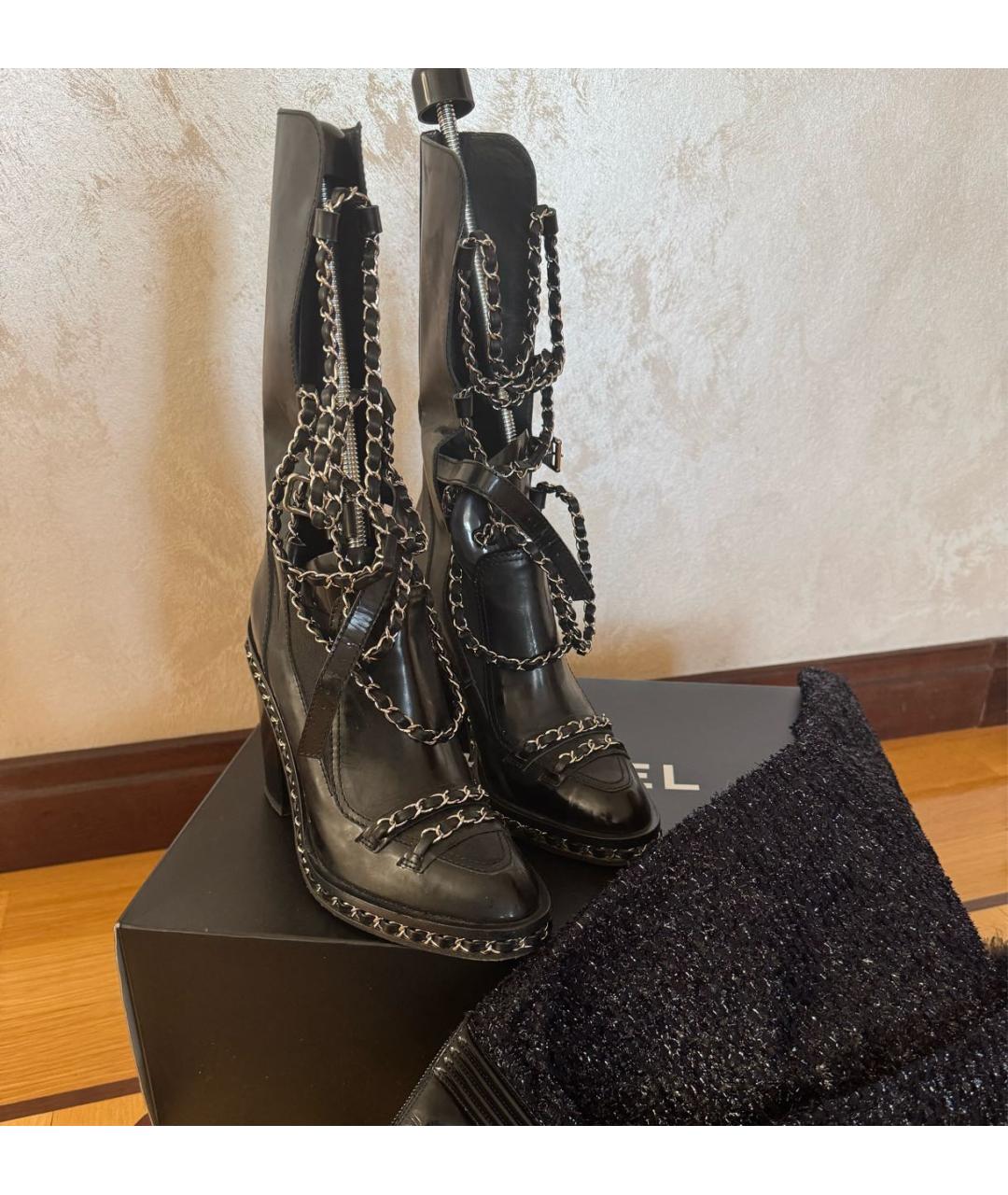 CHANEL Черные кожаные ботфорты, фото 5