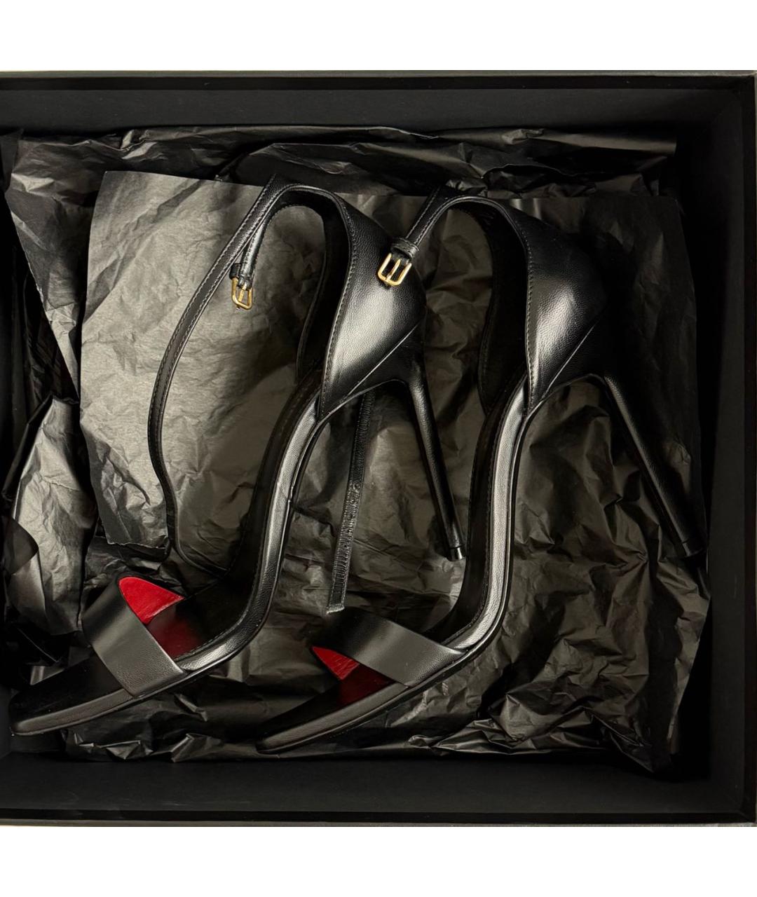 SAINT LAURENT Черные кожаные босоножки, фото 2