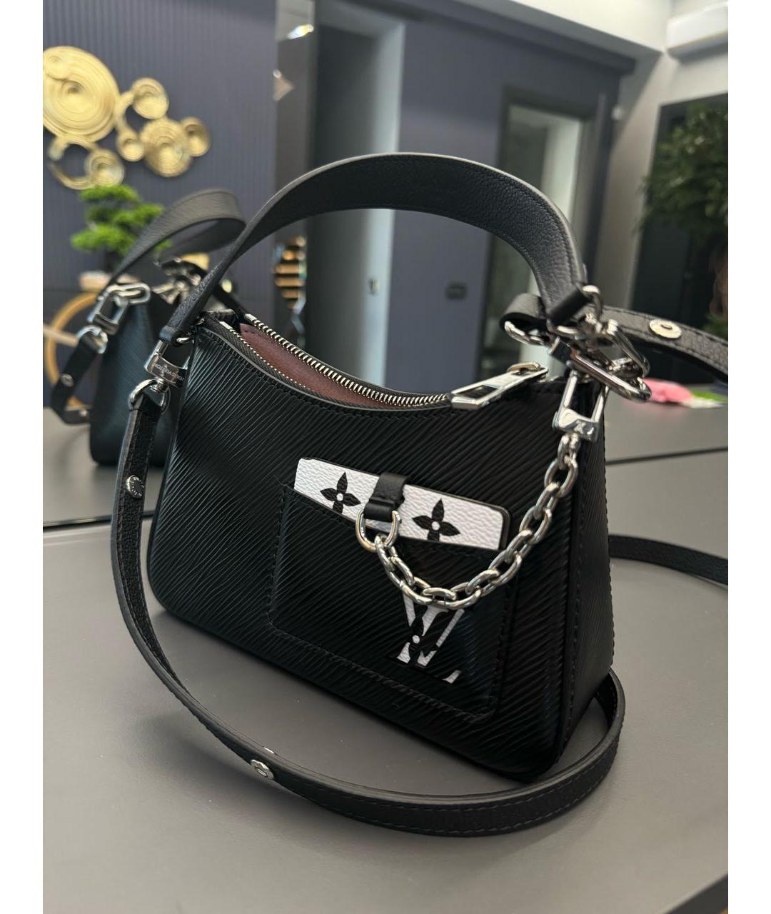 LOUIS VUITTON Черная кожаная сумка с короткими ручками, фото 2