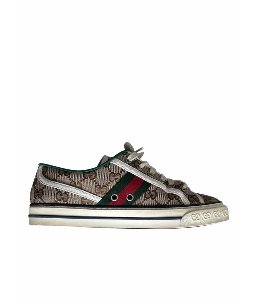 GUCCI Коричневые текстильные кеды, фото 1