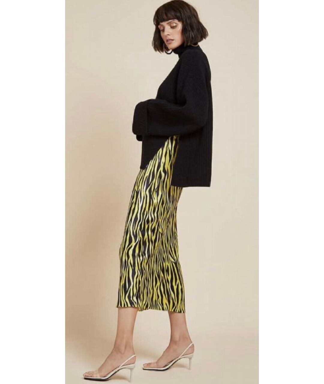 OLIVIA VON HALLE Желтая шелковая юбка миди, фото 2