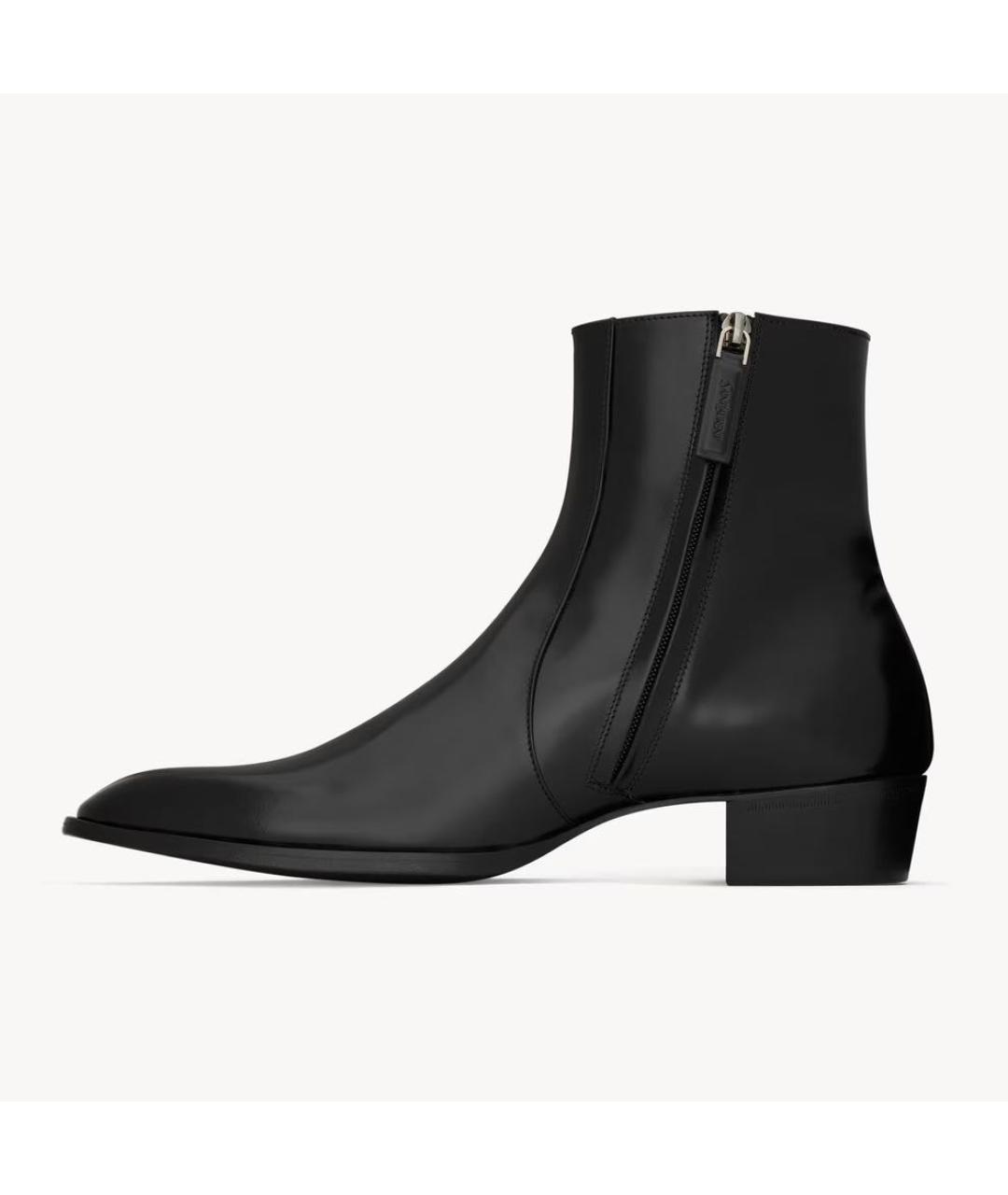 SAINT LAURENT Черные кожаные высокие ботинки, фото 3