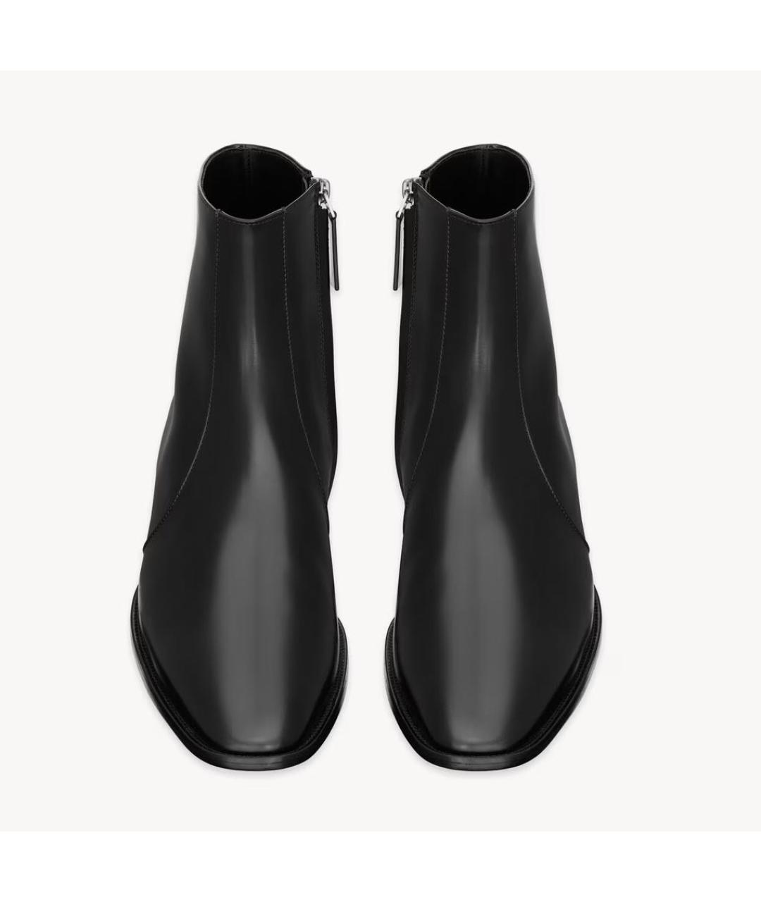 SAINT LAURENT Черные кожаные высокие ботинки, фото 2