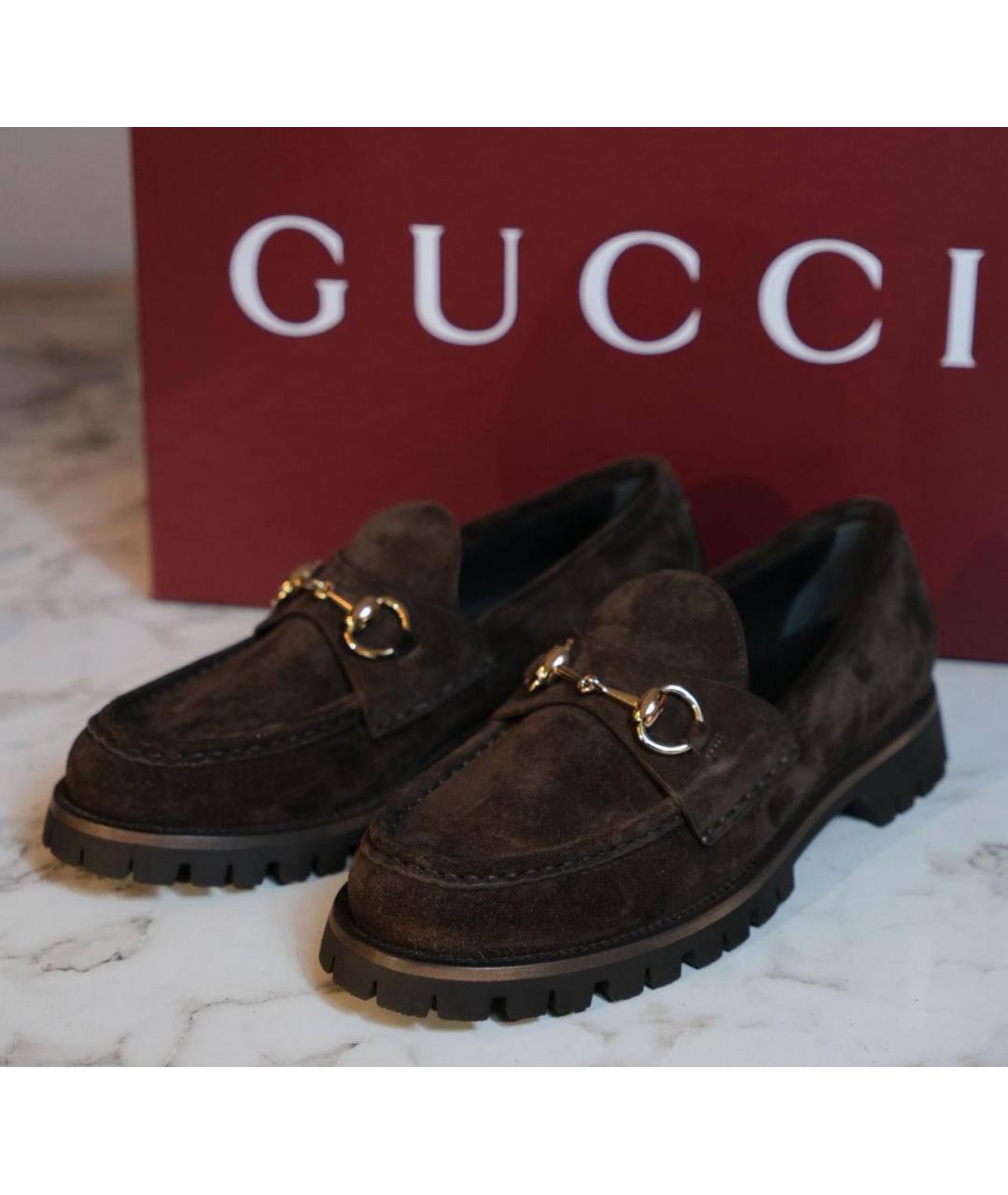 GUCCI Коричневые замшевые лоферы, фото 3