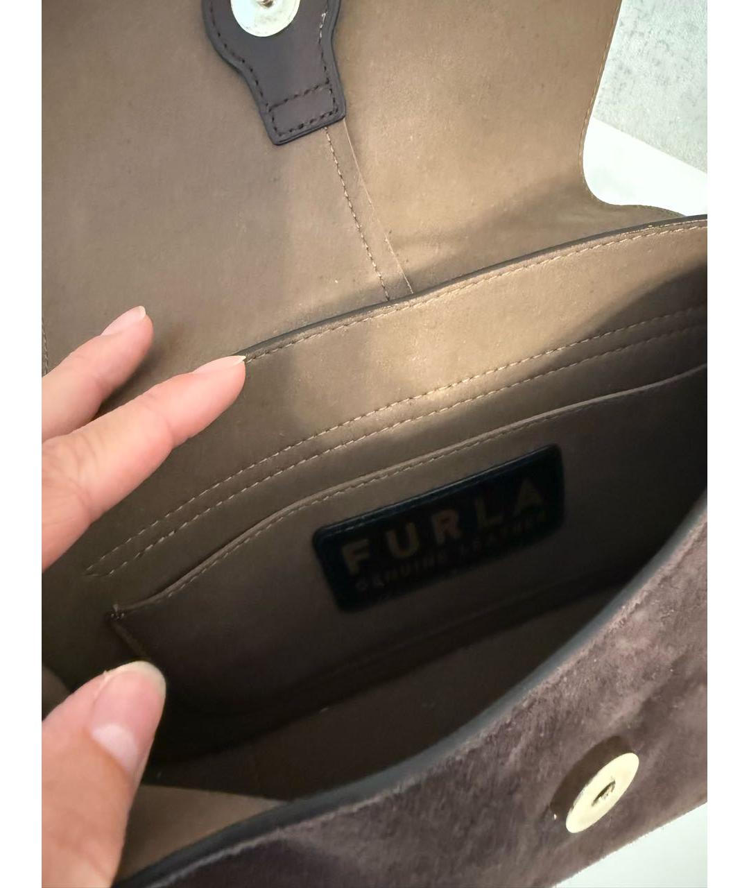 FURLA Коричневая замшевая сумка с короткими ручками, фото 5