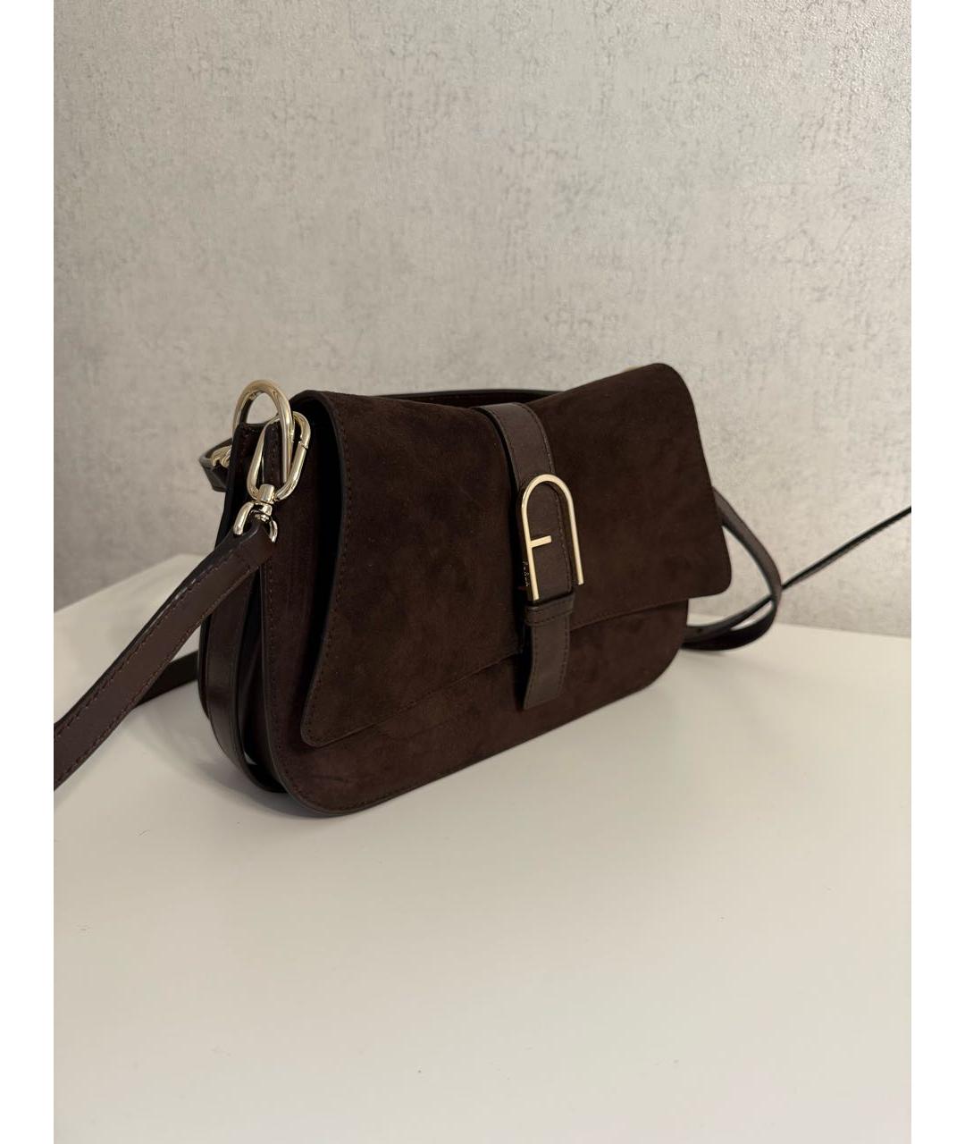FURLA Коричневая замшевая сумка с короткими ручками, фото 3