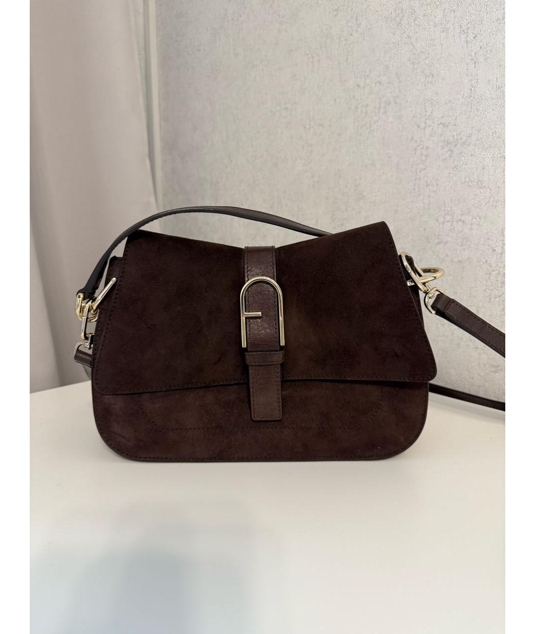 FURLA Коричневая замшевая сумка с короткими ручками, фото 2