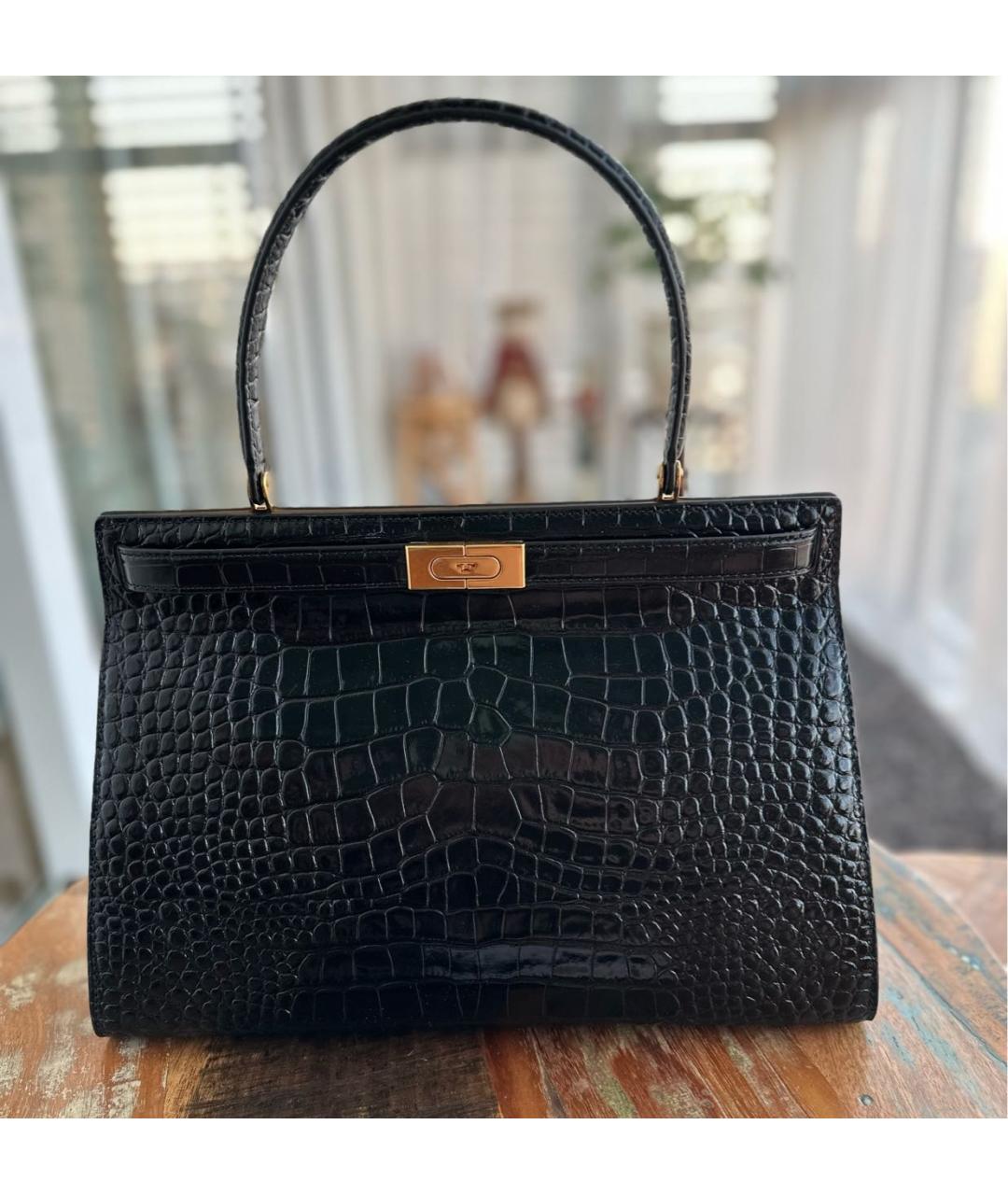 TORY BURCH Черная сумка с короткими ручками из лакированной кожи, фото 7