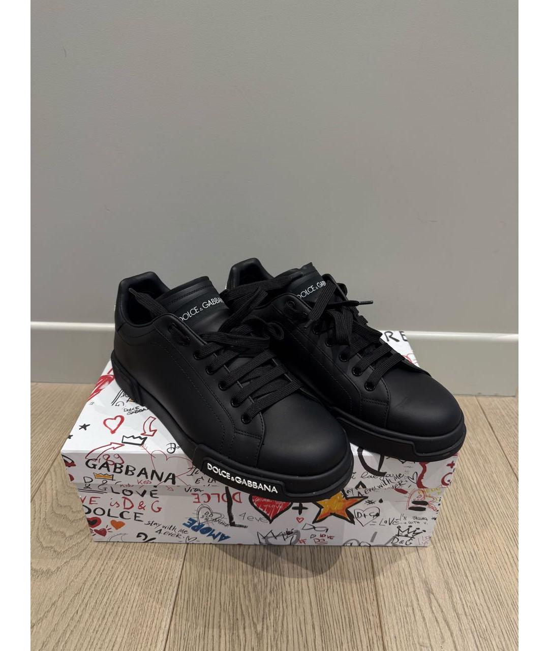DOLCE&GABBANA Черные кожаные низкие кроссовки / кеды, фото 3