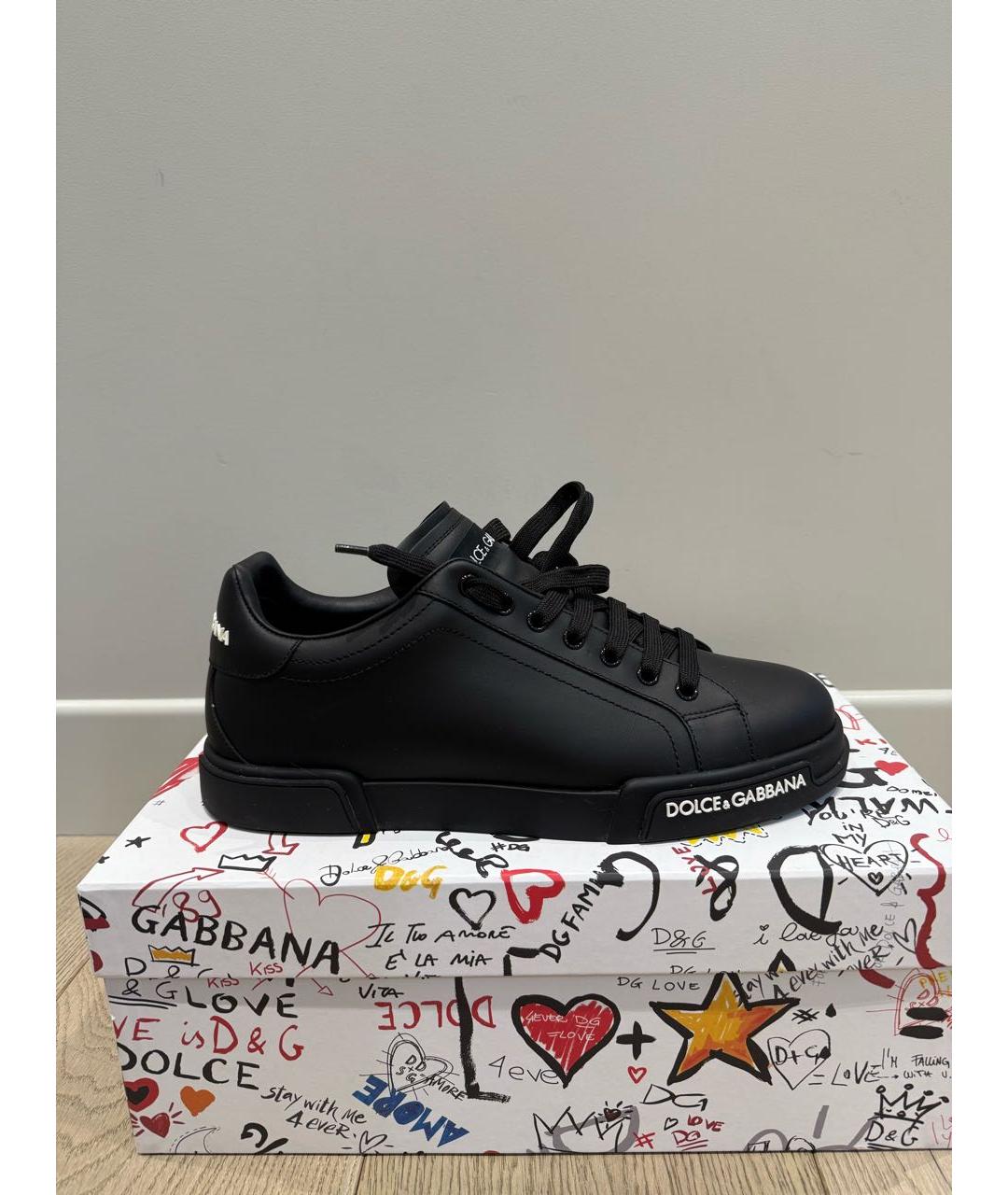 DOLCE&GABBANA Черные кожаные низкие кроссовки / кеды, фото 7