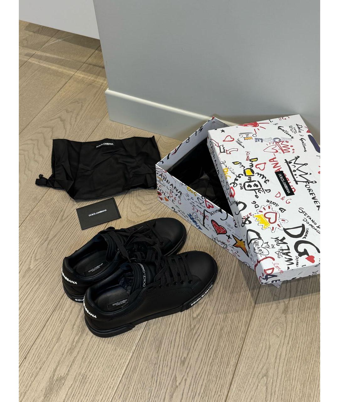 DOLCE&GABBANA Черные кожаные низкие кроссовки / кеды, фото 4
